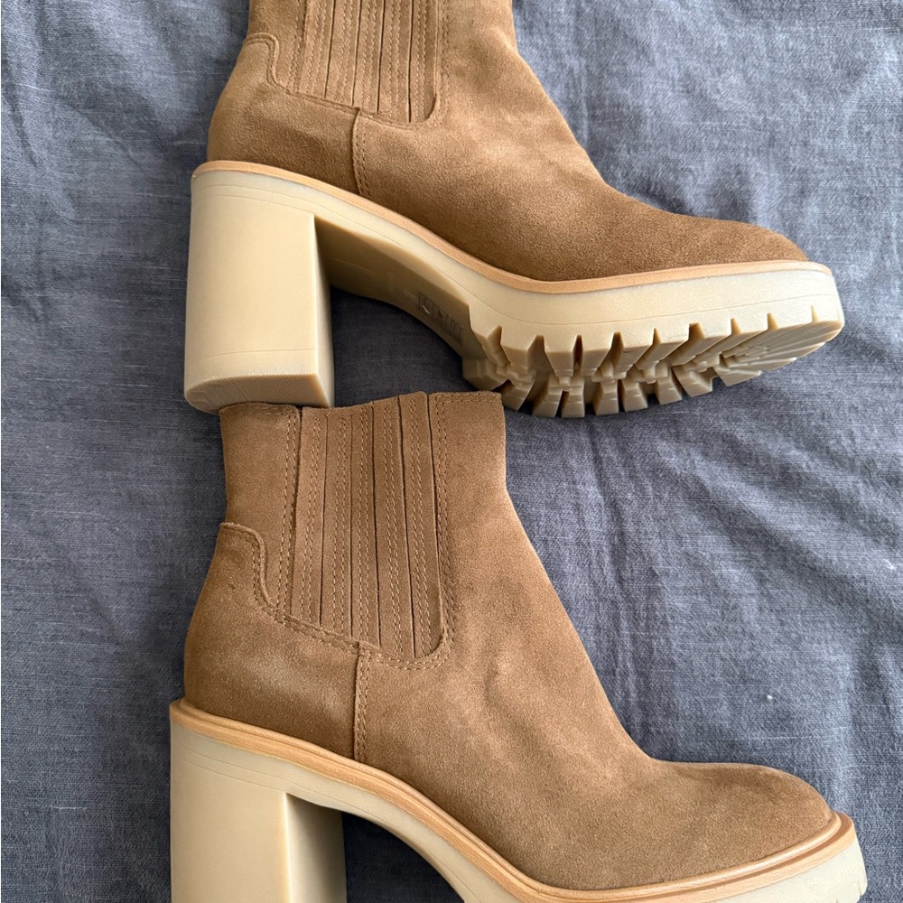 Dolce Vita Tan Suede Chunky Heel Chelsea Boot